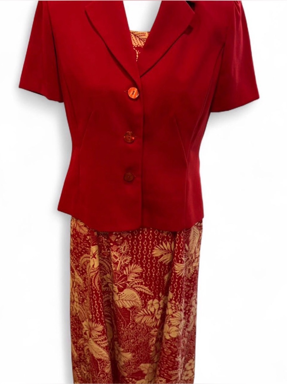 Danny & Nicole Red and Cream Floral Dress